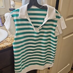 Chic Striped Polo Shirt With Doll Sleeves. Size Large. Nwot